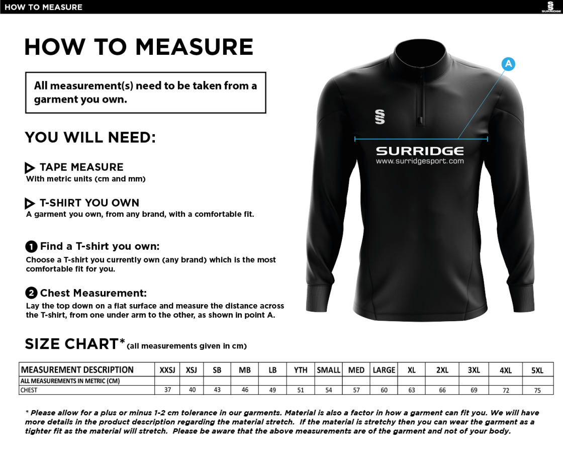 Marsden Heights Community College - 1/4 Zip Dual Performance Top - Unisex Fit - Size Guide